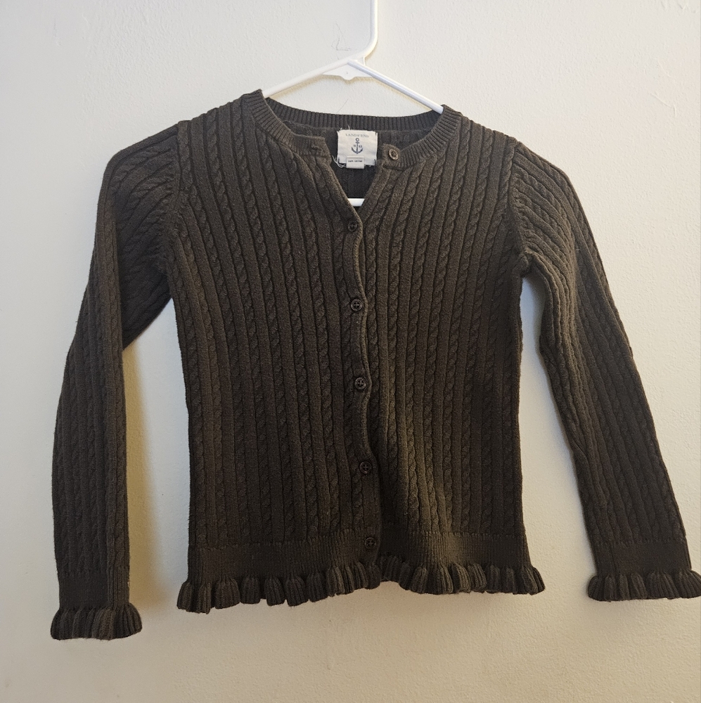 Size 5-6 Lands End Kids Dark Brown Sweater Super Cute!